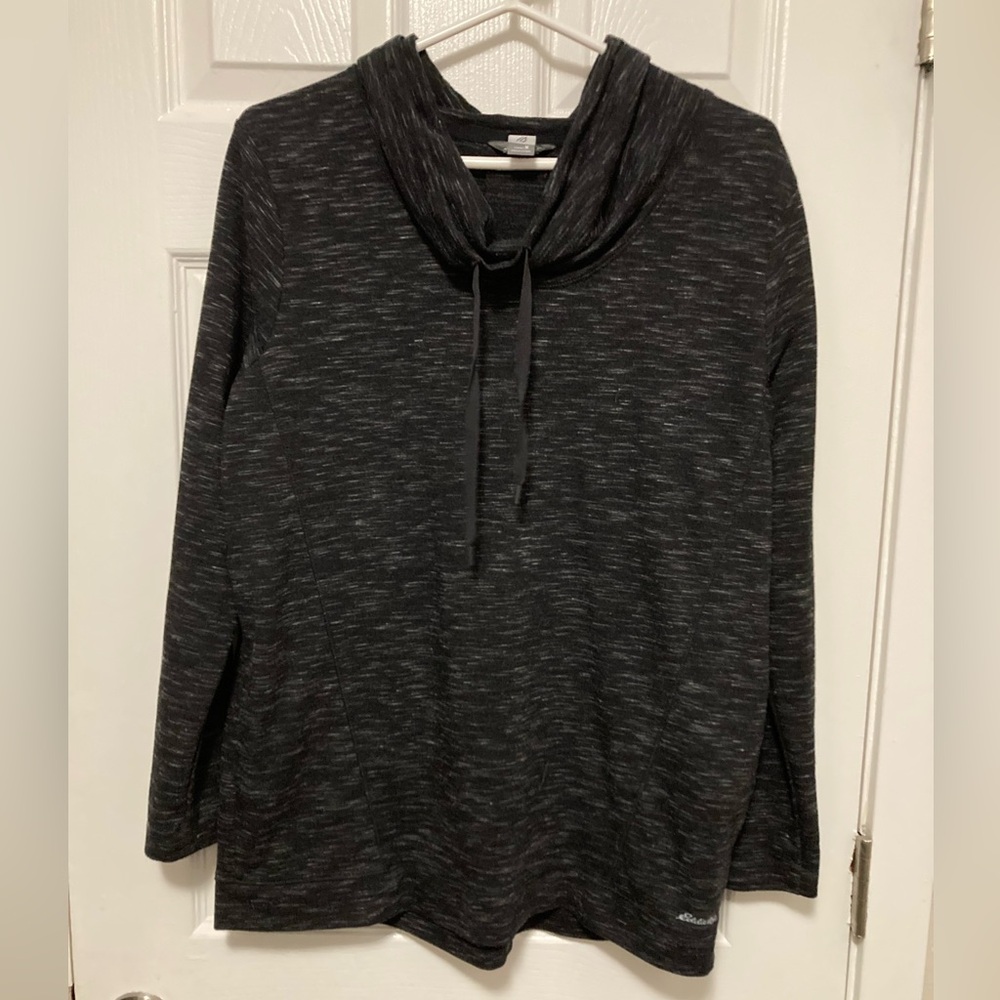 *Eddie Bauer Heather Black Women's Medium Cowl Neck Space Dye Shirt #Q